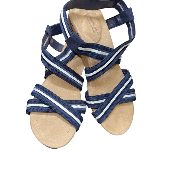 St John’s Bay Nautical Coastal Beachy Vacation Yacht Cork Wedge Sandals - Picture 2 of 11